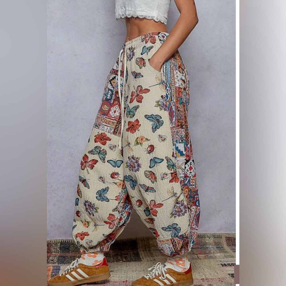 POL Mix N Match Butterfly Jacquard Print Joggers in Natural - Picture 10 of 16